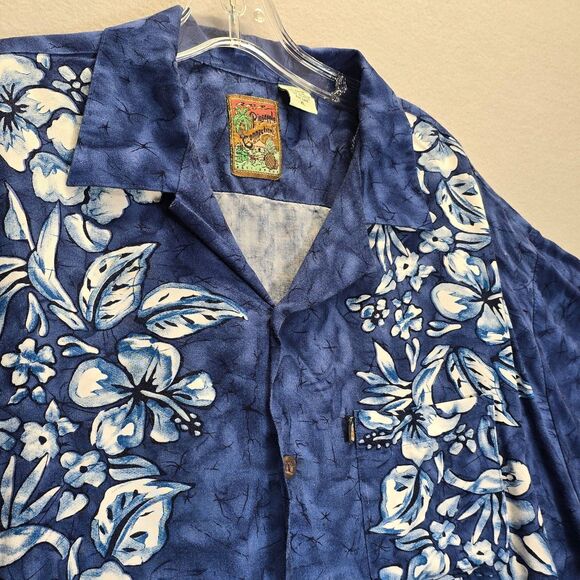 Hawaiian Rayon Shirt Mens XL Blue Aloha Floral Pineapple Connection - Picture 3 of 12